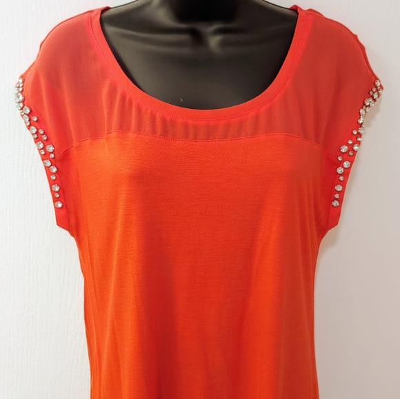 Express Tops - EUC EXPRESS jeweled sleeve top in hot pink/coral